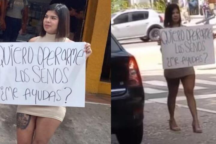 PIDE AYUDA EN UN SEMÁFORO PARA OPERARSE LOS SENOS