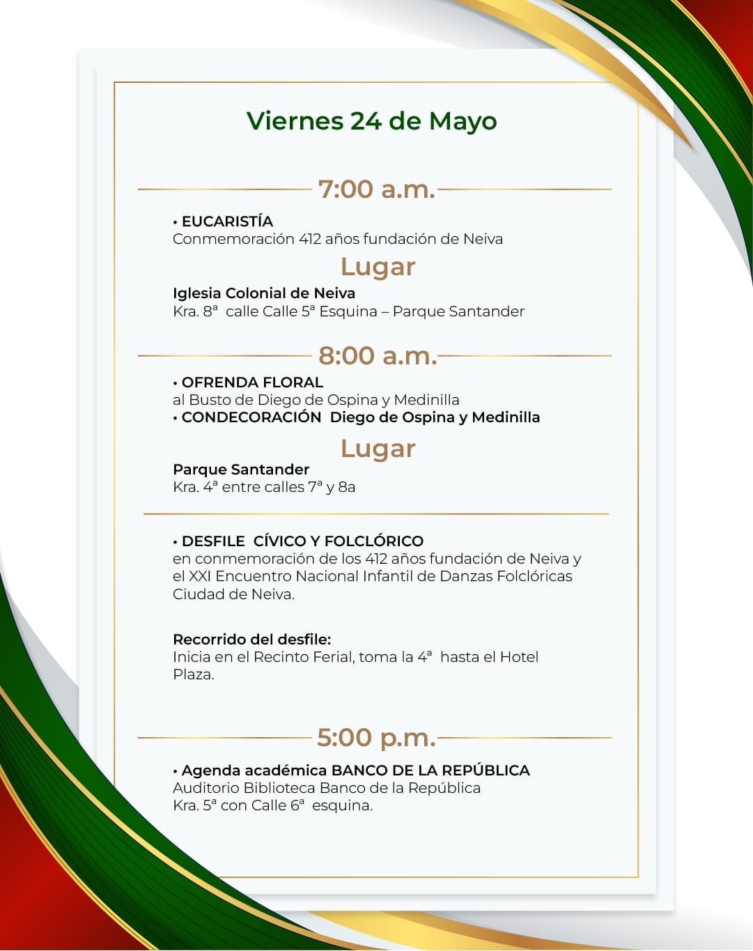 Esta será la programación para el cumpleaños de Neiva