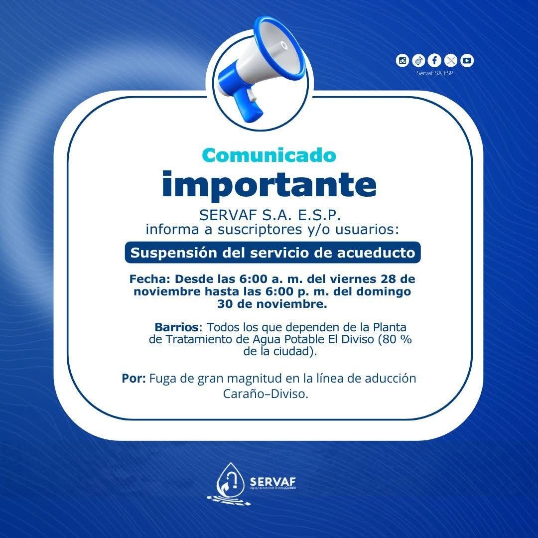 Habrá corte en El suministro de agua potable