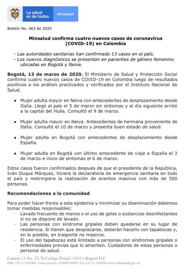 ¡DOS CASOS CONFIRMADOS DE COVID-19 EN LA CIUDAD DE NEIVA!