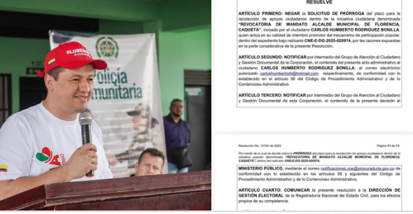 CNA niega revocatoria contra alcalde de Florencia