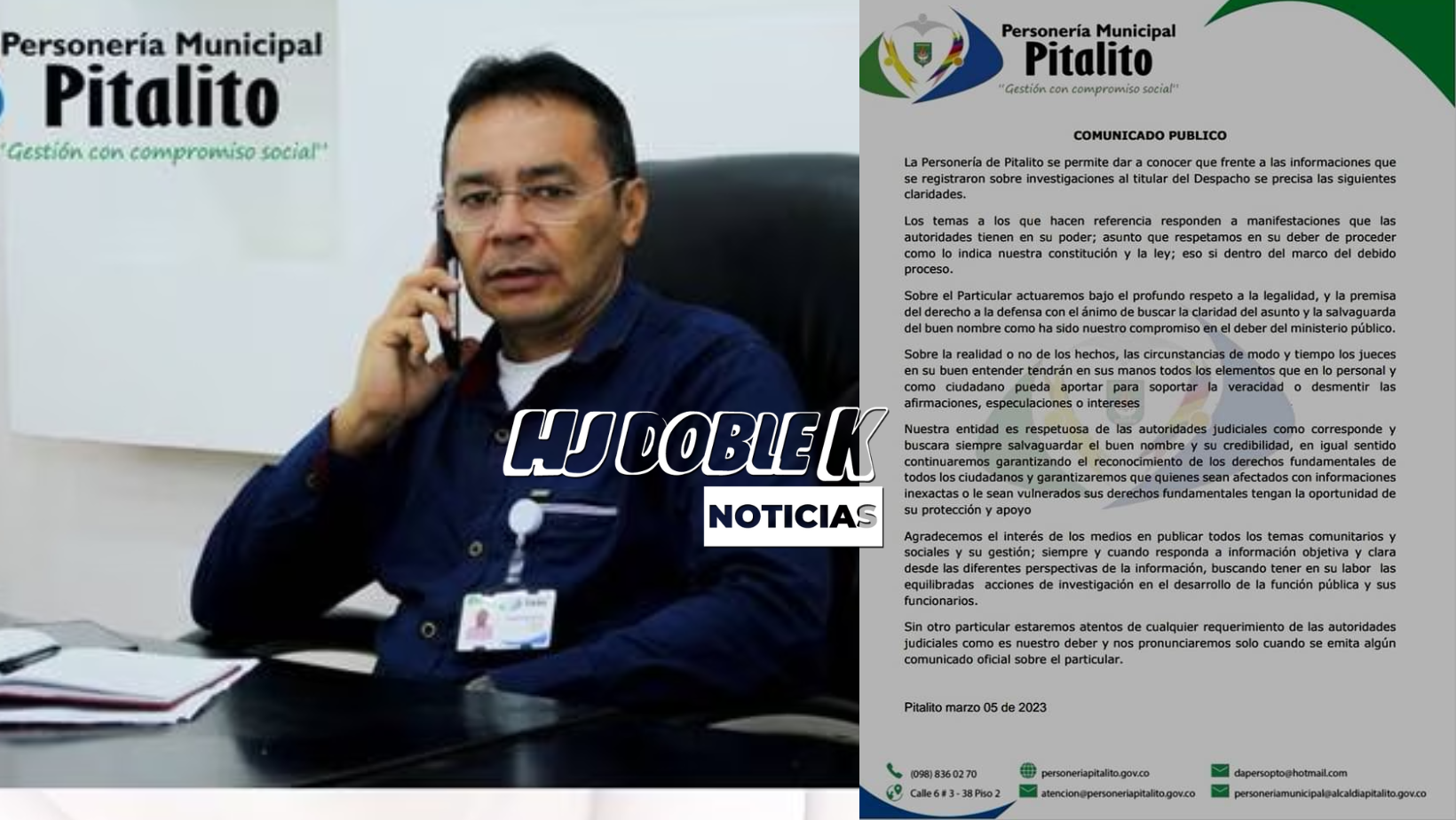 Personero de Pitalito se pronuncia frente a la investigación en su contra.