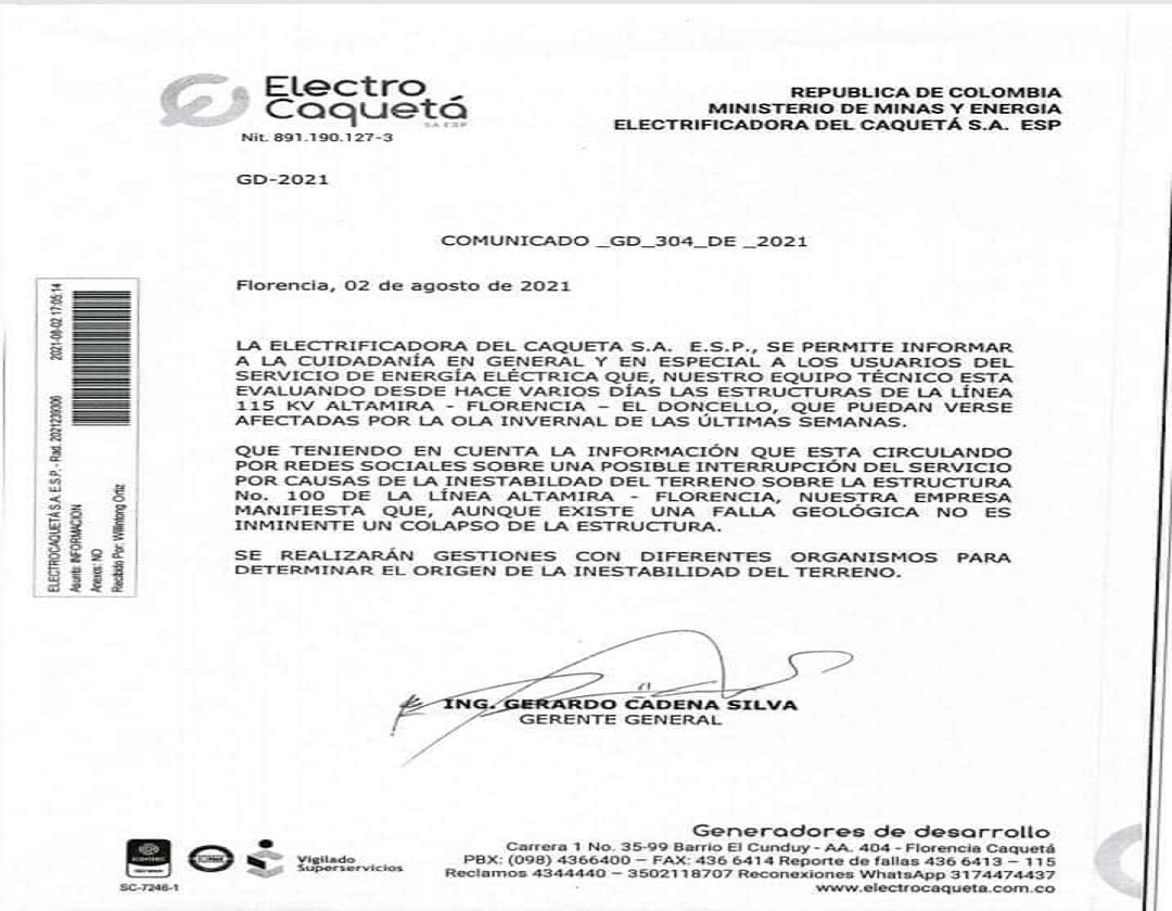 No es inminente un colapso de la estructura N°100 de la línea 115