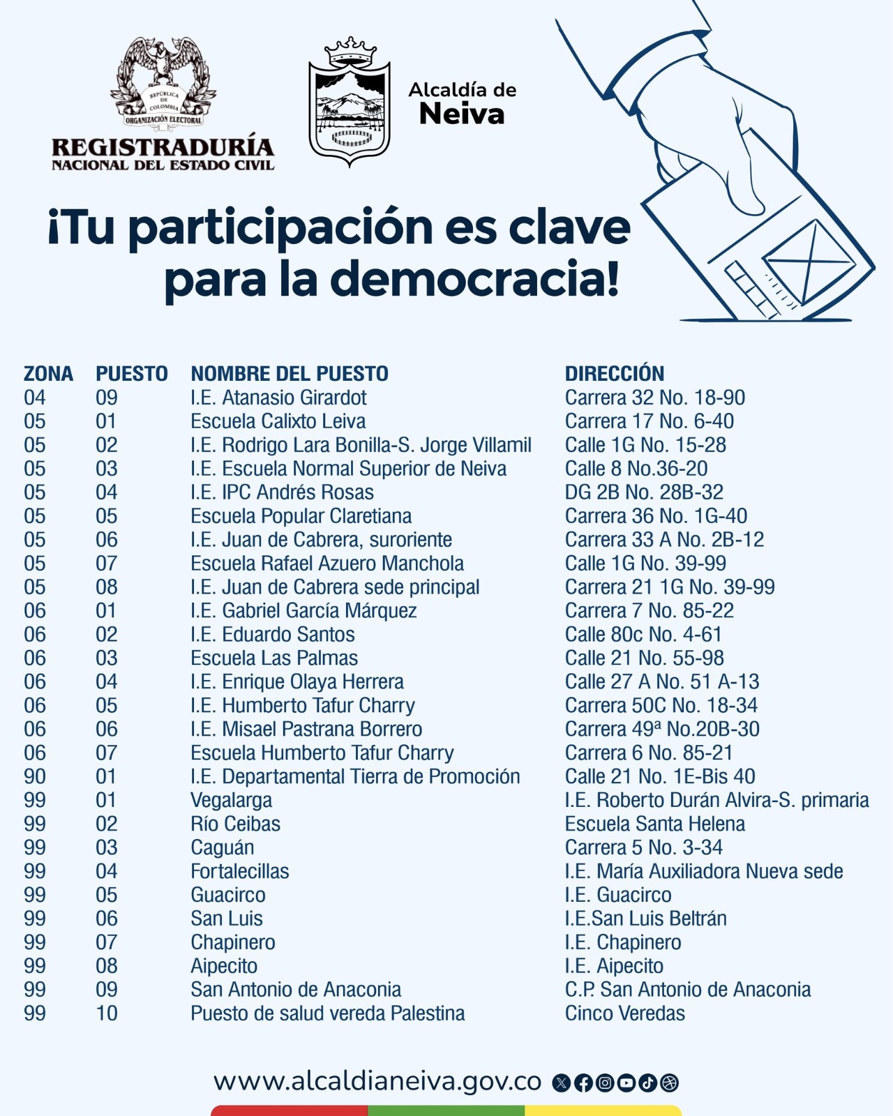 Nuevos puestos de votación estarán disponibles