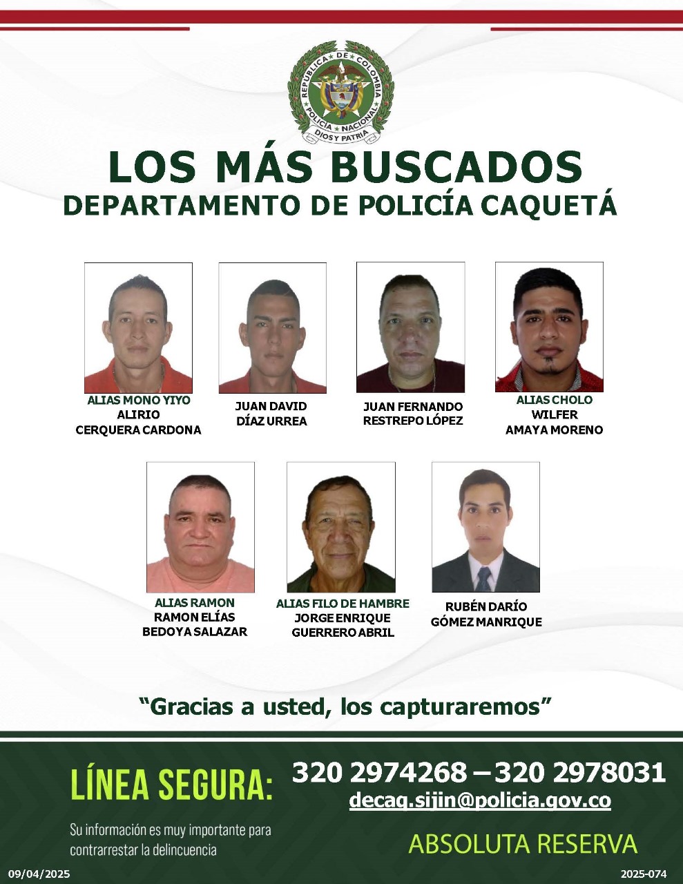 Presentan el cartel de los más buscados en Caquetá