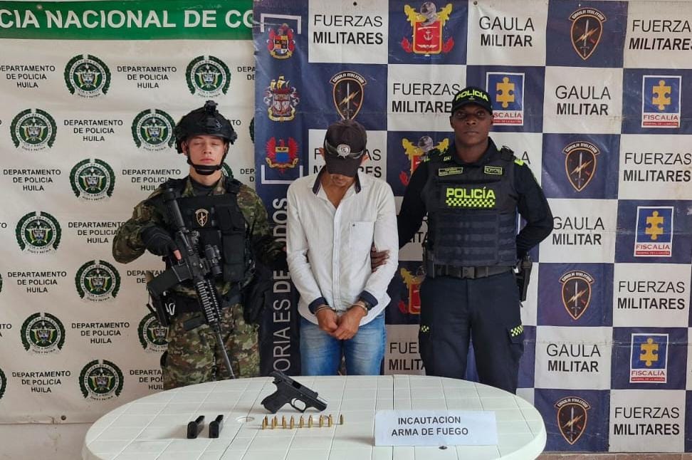 Capturado en Colombia, Huila, con pistola sin permiso legal