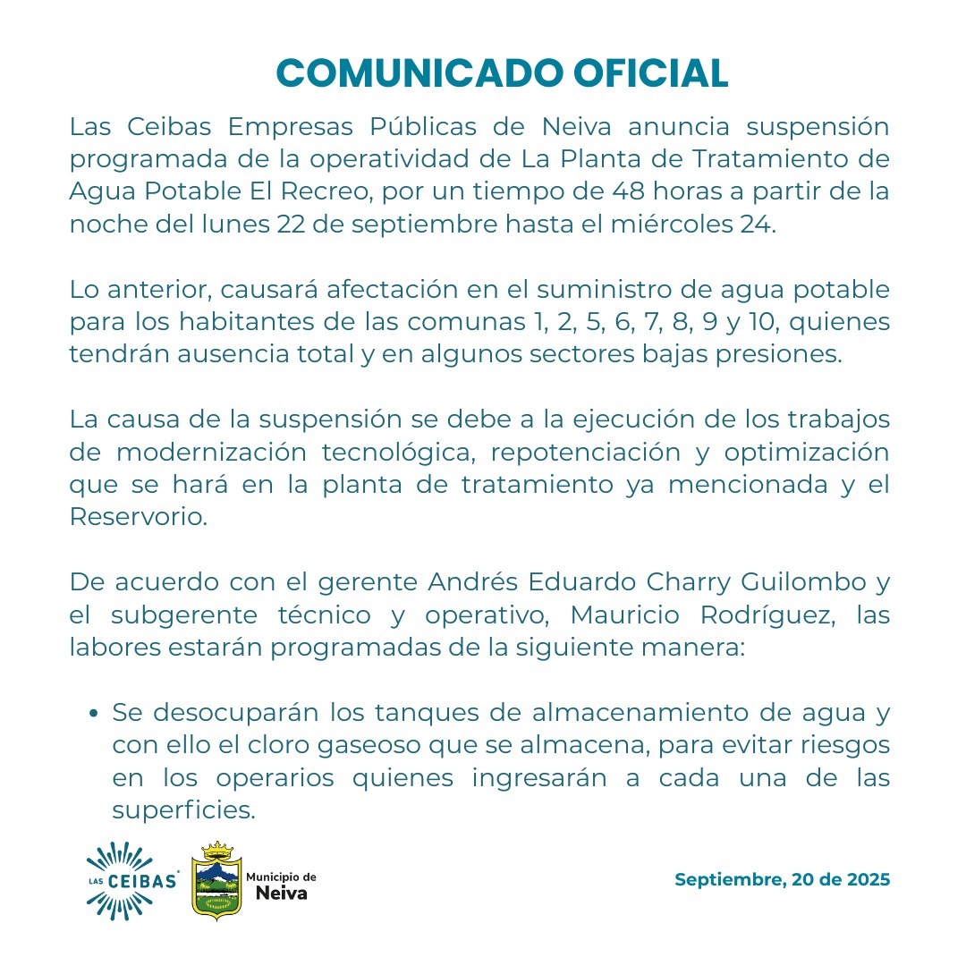 8 comunas de la ciudad se quedarán sin agua por 48 horas