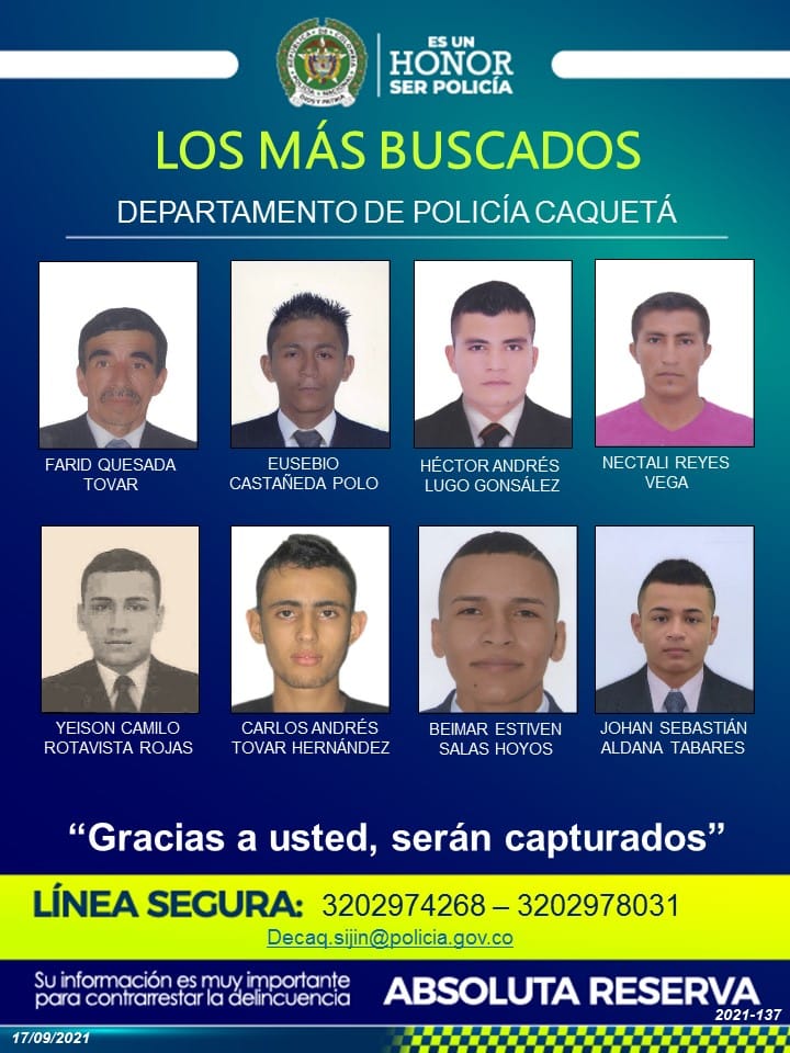Los ocho más buscados en Caquetá.