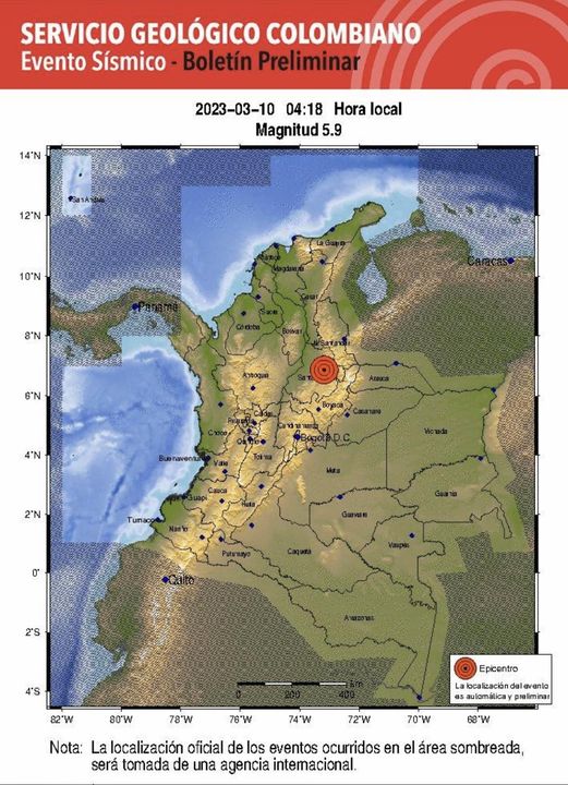 Fuerte sismo en Colombia