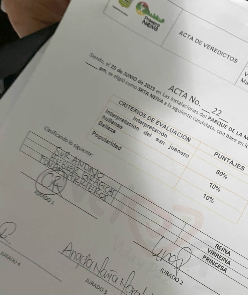 Aclaración sobre el acta de elección de la señorita Neiva