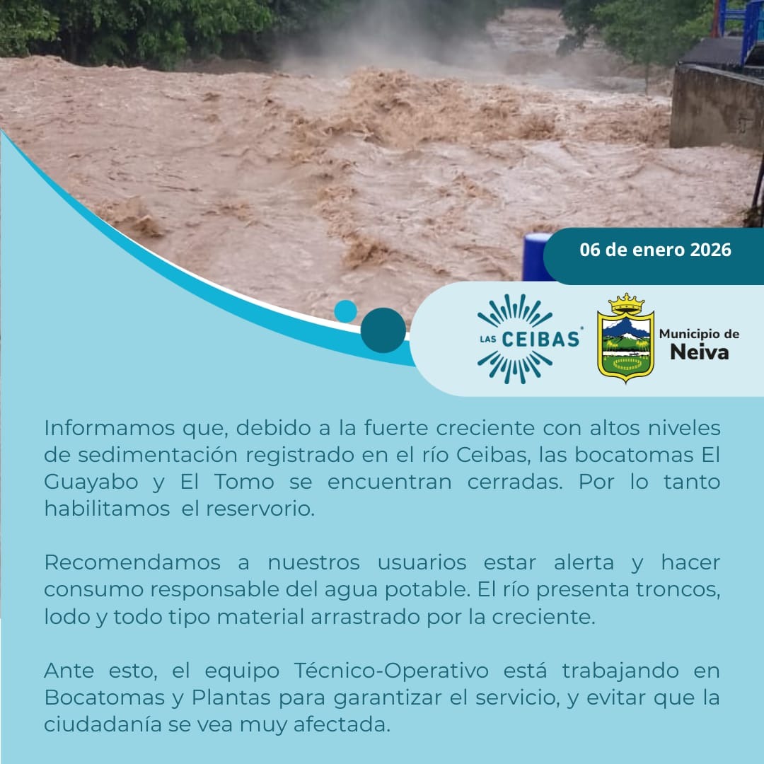 Fueron cerradas bocatomas El Tomo y el Guayabo por creciente en el río Las Ceibas