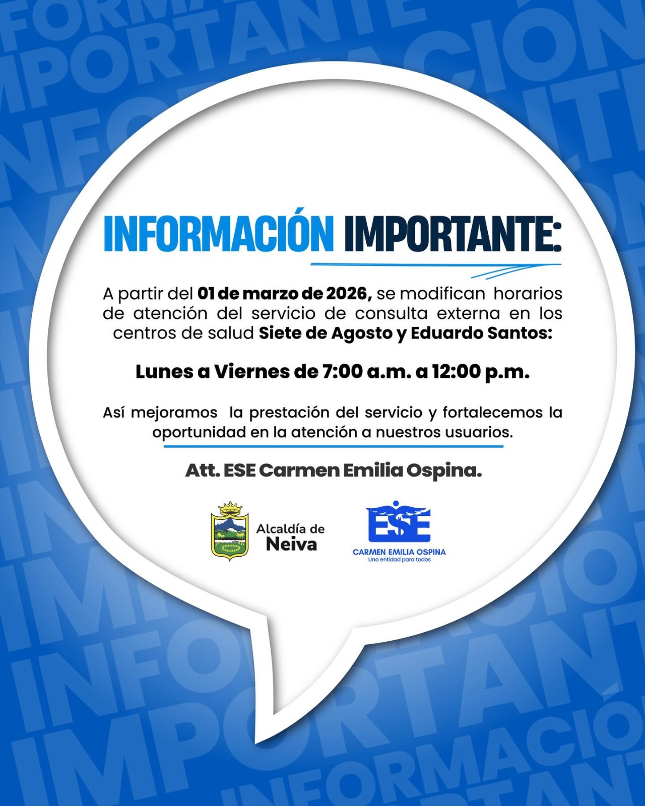 Estos son los nuevos horarios de atención en estos dos centros de salud de la ESE Carmen Emilia