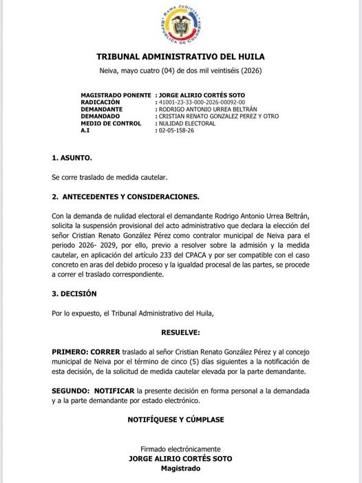 Fue demandada elección de Contralor de Neiva