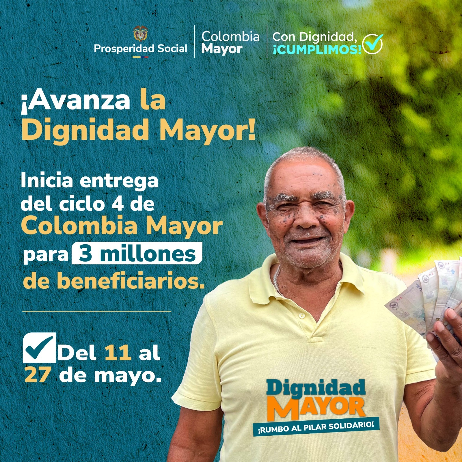 La próxima semana inician los pagos del programa Colombia Mayor
