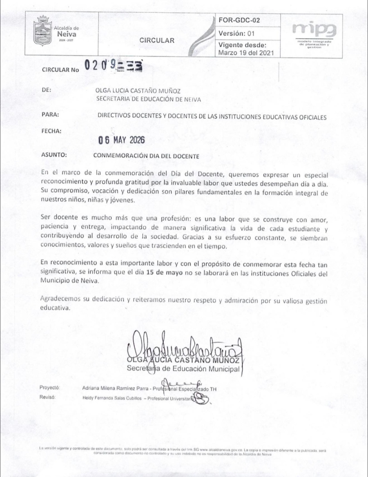 Este próximo viernes no habrá clases en las instituciones educativas oficiales