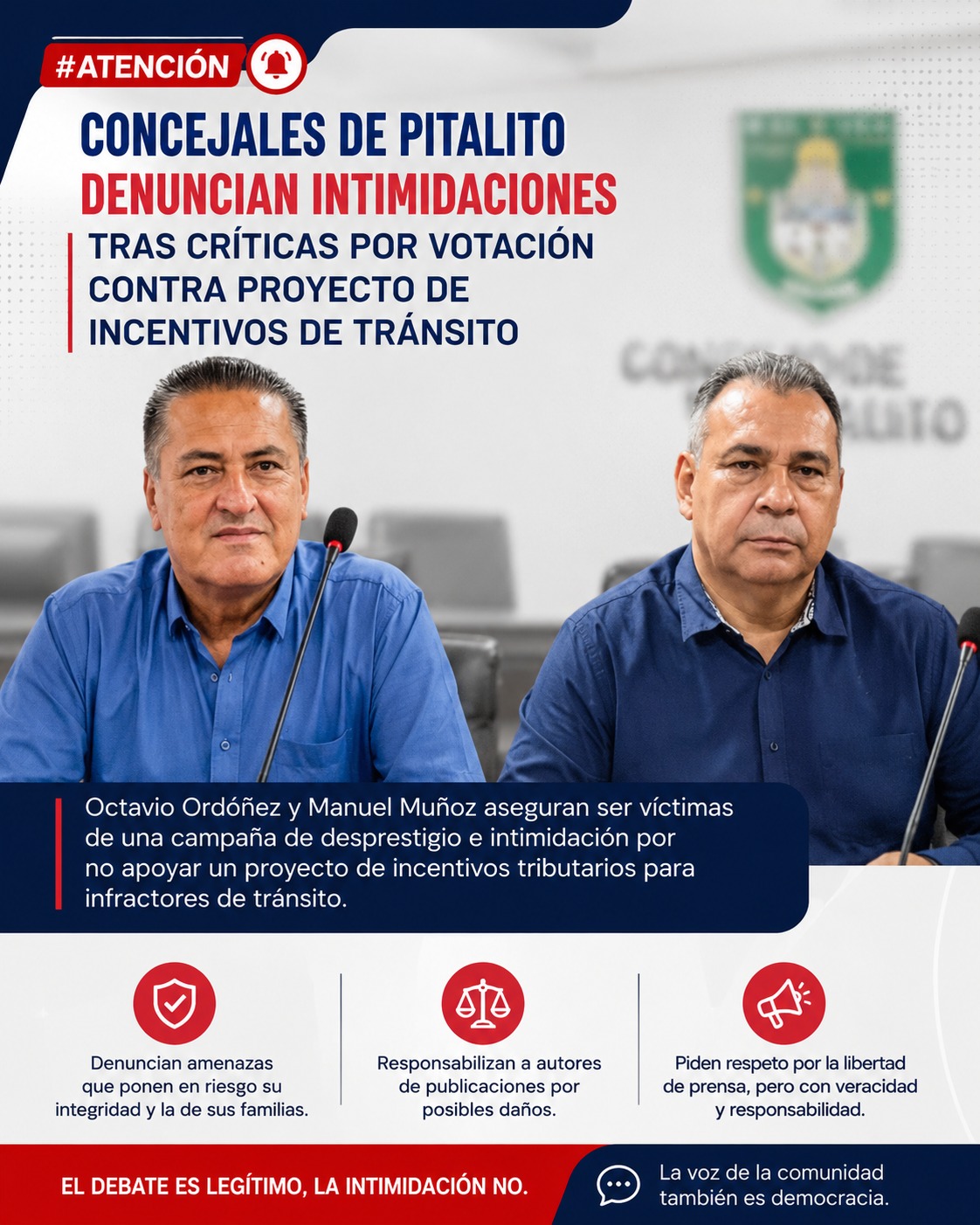 Concejales de Pitalito denuncian amenazas y campaña de desprestigio tras debate sobre incentivos de tránsito