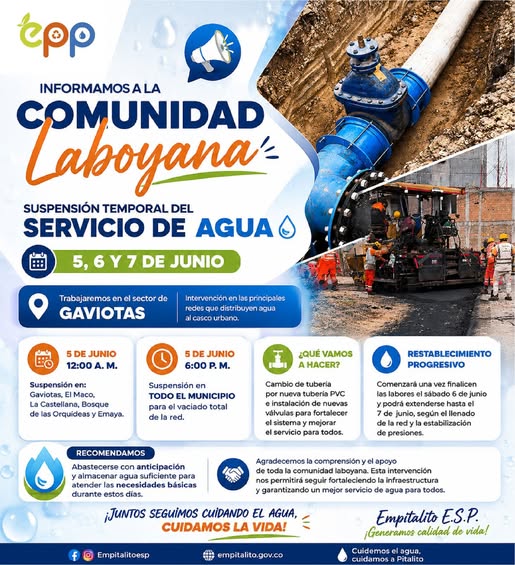 ¡Atención, Pitalito! Programan suspensión del servicio de agua durante tres días