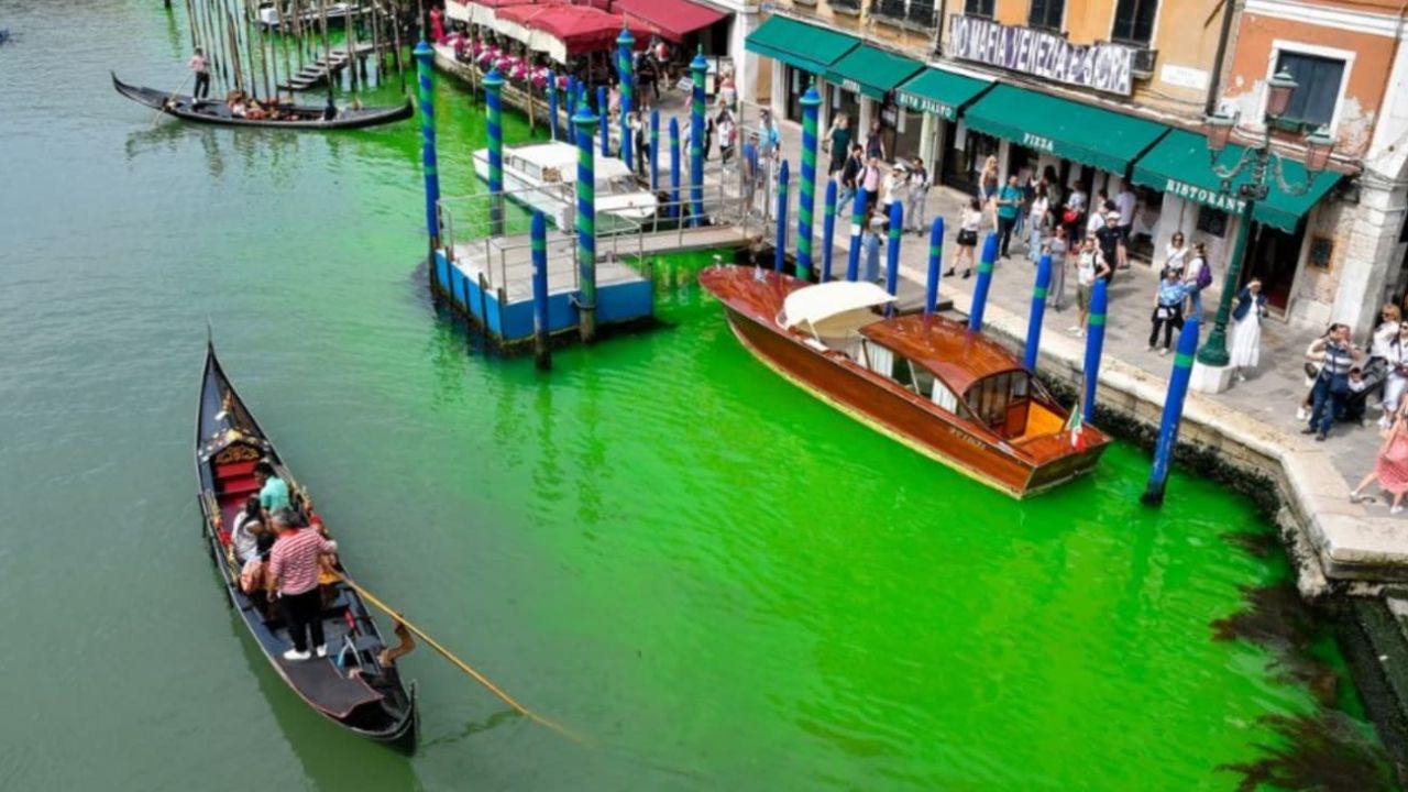 Los canales de Venecia se tornan verdes fosforescentes