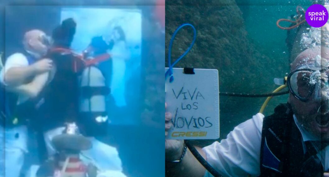 Al estilo Bob Esponja pareja celebra su matrimonio en las profundidades del mar