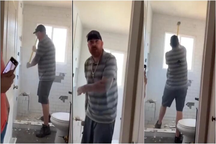 Video: Obrero destruyó a martillazos el baño que había remodelado porque no le pagaron
