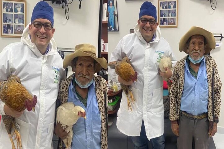 Como no tenía dinero, abuelito le pagó con dos gallinas a especialista que le operó la próstata