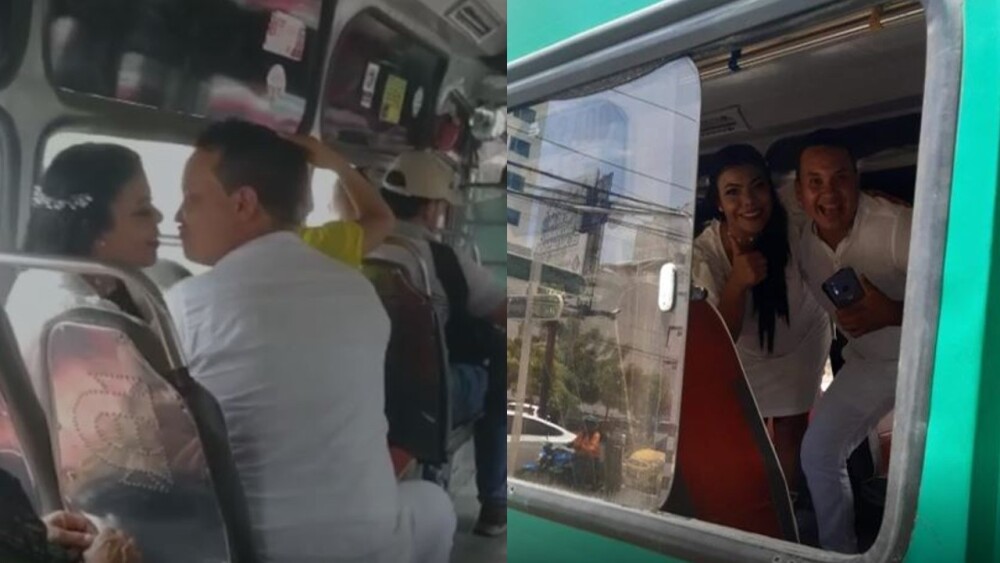 Pareja de recién casados se fueron en bus después del matrimonio