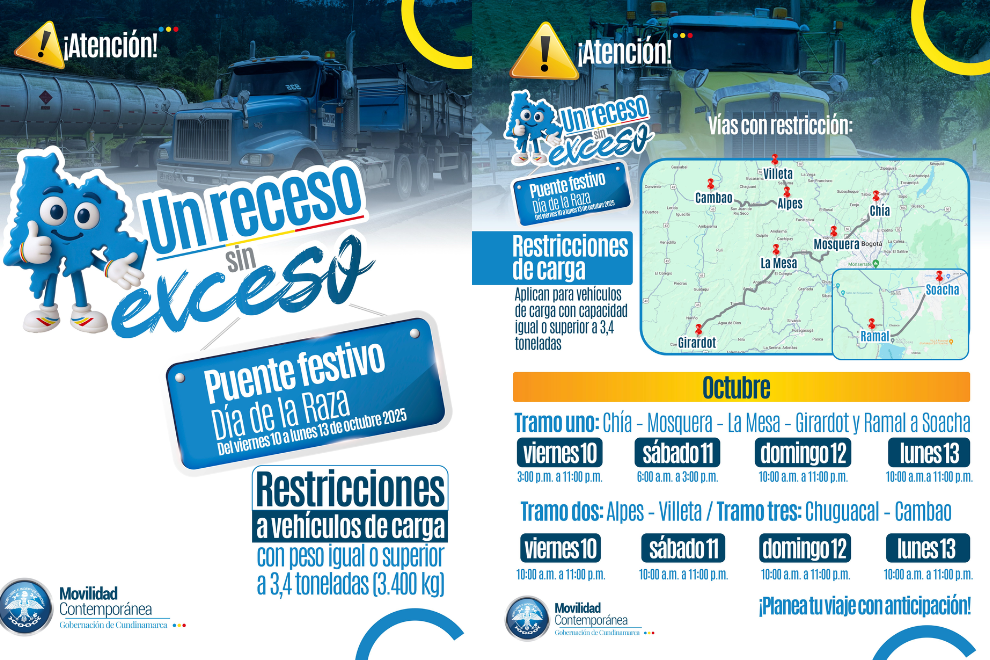 Plan de movilidad para el puente del Día de la Raza en Cundinamarca