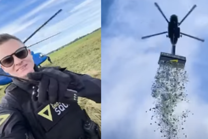 Desde un Helicóptero un Influencer de República Checa lanzó dólares