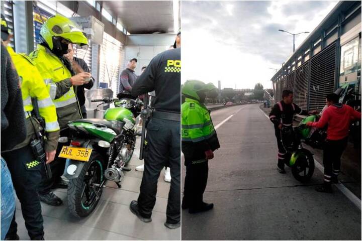 Un motociclista intentó llevar una moto en Transmilenio en Bogotá