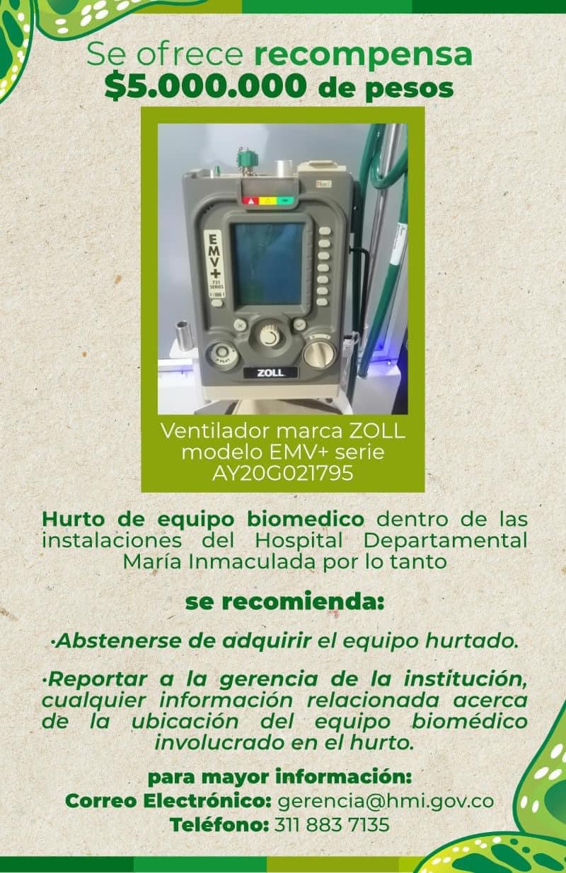 Hurtaron ventilador mecanico en hospital.