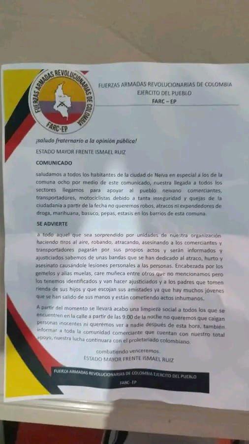Siguen circulando panfletos en Neiva